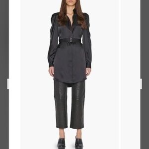 Frame Gillian Belted Long Sleeve Silk Shirtdress in Black Size M